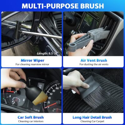 THINKWORK Car Cleaning Kit, Car Detailing Kit Interior Cleaner with High Power Handheld Vacuum, 10Pcs Detailing Brush and Storage Bag, Gray Auto Interior Cleaning Kit for Men - Image 5