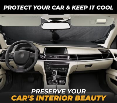 Car Shade Front Windshield, Small (59" x 29") - 240T Reflective Polyester Sunshade Blocks 99% UV Rays and Heat, Foldable with Storage Bag Fits Coupe, Hatchback, Small Sedan, Sports Model Cars - Image 2