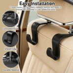 6Pack Car Seat Back Hooks Set Black Texture Multi Purpose Bag Holder Portable Storage Hooks for Travel Commute Shopping Office Use 4.3x2.8in(Black) - Image 4