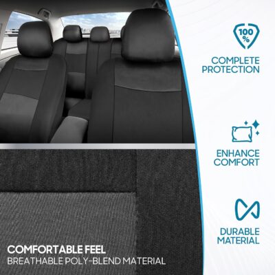 BDK PolyPro Car Seat Covers Full Set in Charcoal on Black – Front and Rear Split Bench for Cars, Easy to Install Cover Set, Accessories Auto Trucks Van SUV - Image 5