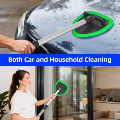 desin Windshield Cleaning Tool, Car Window Cleaner Windshield Cleaner with 4 Reusable and Washable Microfiber Pads and Extendable Handle Auto Inside Glass Wiper Kit (Green) - Image 5