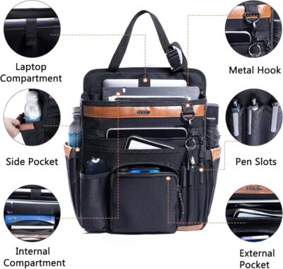 Car Seat Organizer with Laptop Compartment (Fits 15.6"), Front & Backseat Passenger Organizer with Adjustable Strap, Multiple Pockets, Portable Office Bag, Water-Resistant 1200D Polyester - Image 3