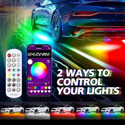 8PCS Car Underglow Light Bar Kit - Wireless App & Remote Control Dreamcolor Chasing Lights, Aluminum Exterior Underbody Multicolor Soundsync Neon Light Strip for Car Truck RV - Image 2
