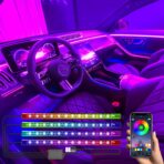 Interior LED Strip Light - 48 LED DIY 16 Million Colors, Microphone App Control, Smart Phone Music Sync RGB Under Dash Waterproof Lighting Kit with Car Charger, USB DC 12V