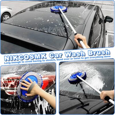 62'' Car Wash Brush Kit Mitt Mop Sponge with Long Handle, 1 Chenille Scratch-Free Replacement Head, Windshield Window Squeegee,Car Duster,Car Detailing Brushes,Tower,Car Cleaning Kit for Cars RV Truck - Image 2