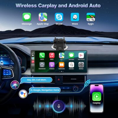 Carplay Screen for Car, 10.26'' Upgrade Wireless CarPlay & Android Auto Car Play Screen with 60PFS,1080P Backup Camera (with a Camera Bracket), GPS Navigation, Voice Control for All Vehicles - Image 3