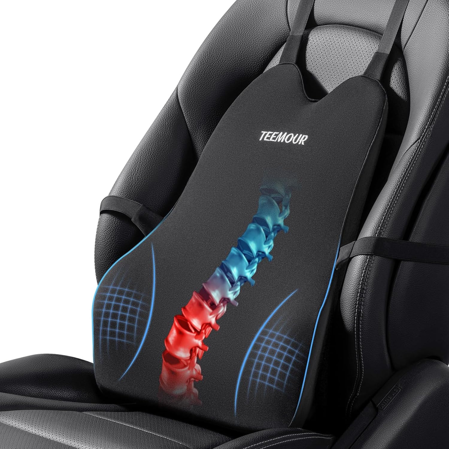 81bA5WWyU9L._AC_SL1500_.jpg Teemour Lumbar Support Pillow for Car Truck Accessories Memory Foam Back Cushion for Driving Seat Lower Back Support, Lumbar Comfort for Long Drivvers Back Pain Relief, with Three Adjustable Straps - Image 1