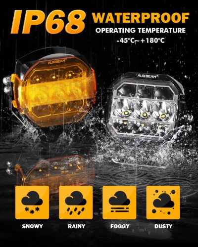 Auxbeam 5Inch LED Offroad Lights, 270° Ultra-Wide Ditch Lights Side Shooter Driving Pods with W/A DRL+Turn Signal Light, 174W XP-Ultra Series Spot Flood Combo Cube Fog Light with Yellow/Black Cover - Image 4