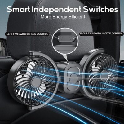 Dealswin Rechargeable Car Fan for Backseat Kids Baby, Battery and USB Dual Power Car Fans, Powerful 3 Speeds 360° Rotatable Dual Head Cooling Car Seat Fan for Sedan SUV RV Truck Vehicle - Image 4
