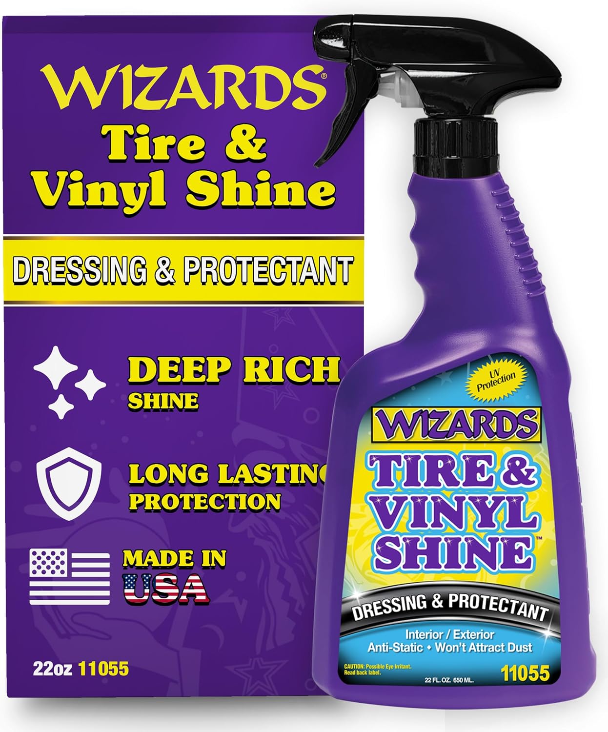 81bLIU79gYL._AC_SL1500_.jpg Wizards Tire and Wheel Vinyl Shine - Professional Detailing Spray - Dresses & Protects Tires, Trim, and Wheels - UV Protectant for Rubber, Vinyl, and Matte Surfaces - Automotive Care Spray - 22 oz - Image 1