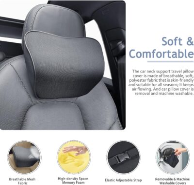 Car Neck Pillow for Driving, Soft Car Neck Pillow Memory Foam Neck Support Pillow, Comfortable Ergonomic Design for Travel, Cervical Support and Neck Pain Relief (Black, 1Pcs) - Image 3