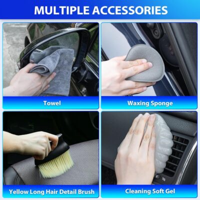 THINKWORK Car Cleaning Kit, Car Detailing Kit Interior Cleaner with High Power Handheld Vacuum, 10Pcs Detailing Brush and Storage Bag, Gray Auto Interior Cleaning Kit for Men - Image 7