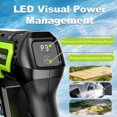 Cordless Pressure Washer 1500PSI 2.6GPM 400W Brushless Motor,Portable Electric Power Washer, 2 Batteries, Fast Charger, 6-in-1 Nozzle, Extension Rod, 16.4FT Hose & Storage Case for Car Home Cleaning - Image 5