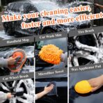 21Pcs Car Wash Kit with 60" Heavy-Duty Extension Pole, Soft Car Wash Brush, Wheel & Tire Brush, Scratch-Free Car Mop Mitt & Window Squeegee, Detailing Tool for Car Exterior & Interior Cleaning - Image 5