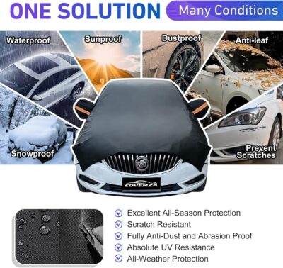 Half Car Cover SUV for Snow, Heavy Duty Roof Cover for All Weather Use, UV, Rain, Sun, Dust Protection Fits Compact/Medium SUV - Image 7