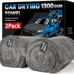 2 Pack XL Car Drying Towel – 1300GSM Ultra Absorbent Microfiber, 24"x36" Large Size, Twisted Loop, Lint-Free & Streak-Free for Auto Detailing, Car, SUV, Truck (Gray-Gray)