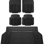 FH Group Automotive Floor Mats - Heavy-Duty Rubber, All Weather Protection Universal Fit Full Set Floor Mats and Cargo Mat, Climaproof, Semi Custom Trimmable for Most Cars, Sedan, SUV, Truck, Black