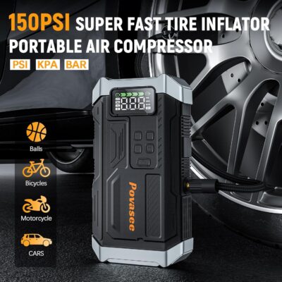 [2026NEW Model] 5000A Jump Starter with Air Compressor,Car Jumper Starter Portable with 150PSI Tire Inflator 12V Jump Box with LCD Display,Flashlight,Storage Case (Up 9L Gas/8L Diesel Engine - Image 3