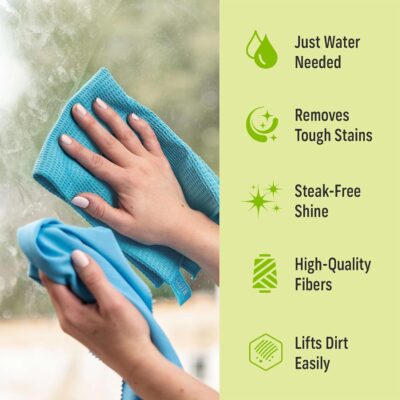 E-Cloth Microfiber Window Cleaning Cloth Kit - Glass Cleaning Cloth for Windows, Mirrors, Cars, Lenses, Eyeglasses, & More, Streak Free Clean, Machine Washable Reusable Towel - Alaskan Blue (2 Kits) - Image 6