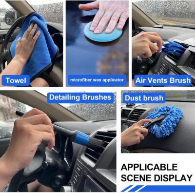 21Pcs Car Wash Kit,62" Car Wash Brush Mop with Long Handle,Car Cleaning Kit,Car Detailing Brush Set,Car Wash Bucket with Filter,Windshield Window Squeegee for Cars RV Truck Boat (Blue) - Image 5