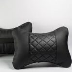 Set of 2 Quilted Faux Leather Car Headrest Pillow, Black Case/Black Threading, Ergonomic Neck Support for Comfortable Driving - Image 9