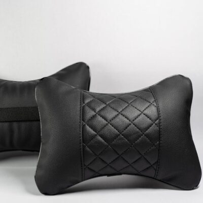 Set of 2 Quilted Faux Leather Car Headrest Pillow, Black Case/Black Threading, Ergonomic Neck Support for Comfortable Driving - Image 9