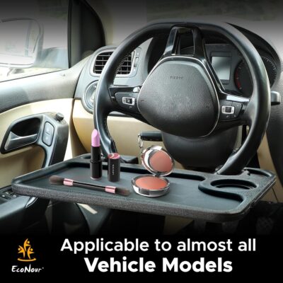 EcoNour 2 in 1 Car Steering Wheel Desk | Tray for Laptop Car Mount with Pen Holder | Desk Console for Car | Food Tray for Eating with Drinks Holder | Multipurpose Travel Car Accessories - Image 8