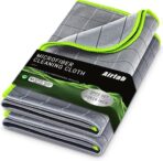 Airlab Carbon Microfiber Towels for Car Glass Window Polishing Cleaning Cloth Auto Detailing Lint Free Streak Free Drying Car Wash Large Towel, Pack of 2, 20" x 16", Grey-Green
