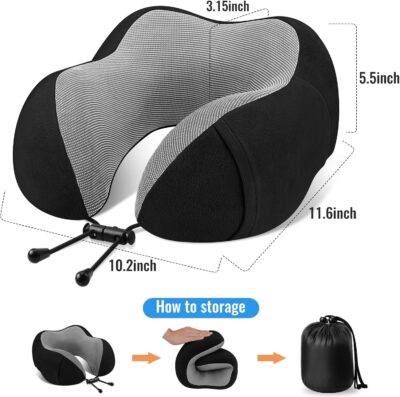 CloudBliss Travel Pillow Premium Memory Foam, Comfortable & Supportive Neck Pillow, Sleeping Neck Pillows for Travel, Airplane Pillow for Sleeping Airplane, Car, Office and Home（Black） - Image 3