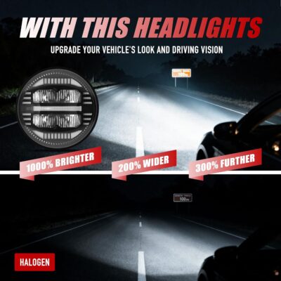 New 1000% Bright Anti-glare 7 Inch Led Headlights Round Compatible with Jeep Wrangler JK JKU TJ LJ Chevy Ford GMC Dodge Mazda Nissan Mack VW etc DOT Approved H6024 Hi/Low Sealed Beam - Plug and Play - Image 3