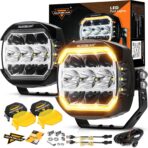 Auxbeam 5Inch LED Offroad Lights, 270° Ultra-Wide Ditch Lights Side Shooter Driving Pods with W/A DRL+Turn Signal Light, 174W XP-Ultra Series Spot Flood Combo Cube Fog Light with Yellow/Black Cover