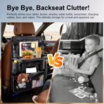 Car Seat Organizer with Foldable Table Tray - 11 Storage Pockets PU Leather Backseat Organizer with Tablet Holder, Seat Back Protector Kick Mat for Kids Family Road Trip Accessories (Black) - Image 3