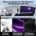 ZATOOTO Tesla Model Y Car Window Shades 4Pack | Clear for Safe Driving | Bluish-Purple for Passenger Comfort | UV Protection | Static Cling Side Window Sun Shade Blocker with Storage Bag | 2020-2024 | - Image 6