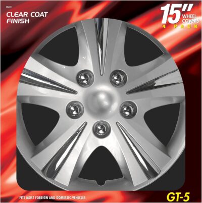 Custom Accessories 4-Pack 15" SGT-5 Wheel Covers, Replacement Hubcaps for Cars, Trucks, SUVs — Silver/Chrome - Image 6