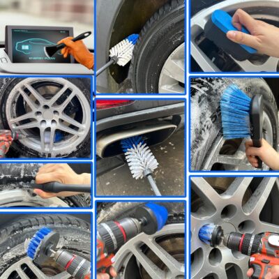 Wheel Brush Kit, Soft Drill Wheel Cleaner Brush, Tire Brush, Detailing Brush, and Detailing Pads, No Scratches Car Wheel Cleaning Kit for Wheels, Tire, Rims, Engines, Exhaust(Blue + White 9 Pk) - Image 8