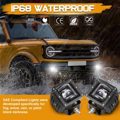 2Pcs 3 Inch SAE LED Fog Lights Off Road DOT Approved Driving Lights Pods Square LED Cubes Work Light Fog Lamps for Trucks Wrangler JK Ram 4X4 Boat Motorcycle Tacoma - Image 6