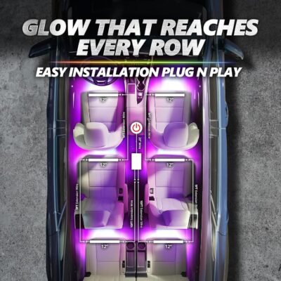 OPT7 Aura Pro 6PC Double LED Interior Strip Lights with APP & Remote Control, Multicolor Mode, Sound Active Inside Ambient Lighting Kit, Truck SUV RV Footwell Floor Decor, 12V Car Charger - Image 3