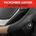 Motor Trend GripDrive Carbon Fiber Steering Wheel Cover, Non-Slip Sporty Racing Faux Leather Ergonomic Comfortable Handle, Steering Wheel Cover for Cars Trucks Vans SUV - Fits Standard 15 Inch - Beige - Image 4