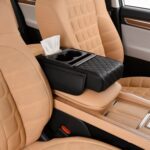 Car Armrest Cushion (Black) Multifunctional 5 in 1 Center Console Armrest Cushion with Storage Bag Cup/Phone Holder Tissue Box - Waterproof Car Interior Storage Device