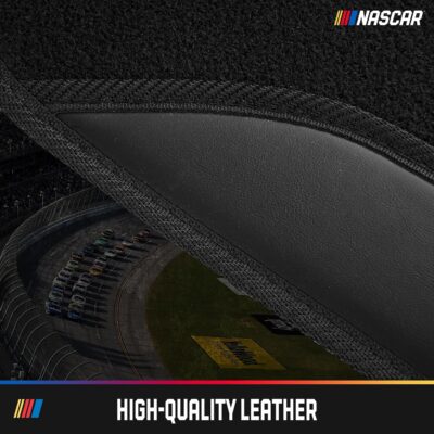 NASCAR Car Floor Mats, Carpet & Black Leather Design Car Mats, Universal-Fit All-Weather Car Floor Mats with Built-in Heel Pad & Anti-Slip Backing, Durable Odorless Automotive Interior Accessories - Image 5