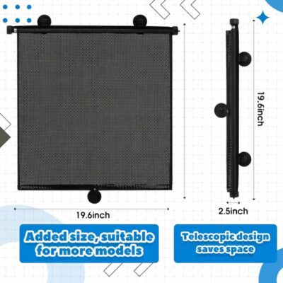 Blosssound 2 Pack Car Side Window Sun Shades Extra Wide Retractable Window Shades for Car Blocks Heat Roller Sunshade Visor for UV Rays Glare Protection Accessories (22 × 24 Inch) - Image 3