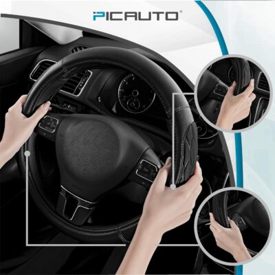PIC AUTO Steering Wheel Cover, Black Thick Rhombic Foam and Premium Leather, Universal 14.5-15.5 Inch Breathable Anti-Slip Steering Wheels Accessories for Men & Women - Image 4