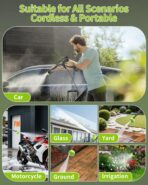 Cordless Pressure Washer Battery Powered; 990PSI Cordless Power Washer with 6-in-1 Nozzle, 23FT High-Elastic Hose, 21V Battery&Charger; Home Portable Handheld Pressure Washer Cleaner (EnduringGreen) - Image 8