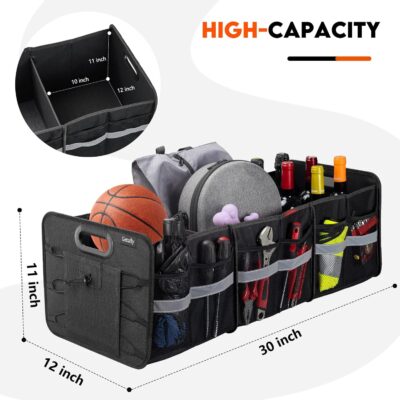 Trunk Organizer for Car， Collapsible Trunk Organizer with Multi Pockets, 3 Compartments Storage Organizer for Car SUV, Truck, Sedan - Image 4