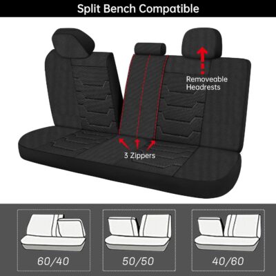 3D Air-Mesh Car Seat Covers Full Set, Breathable and Split Bench Compatible Seat Covers for Cars, Universal Car Interior Covers for Most Cars Sedan Truck SUV(Black) - Image 5
