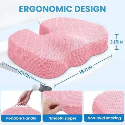 TushGuard Office/Car Seat Cushion, Non-Slip Sciatica & Back Coccyx Tailbone Pain Relief Chair Pad, Memory Foam Butt Pillow for Computer Desk, Wheelchair, Driving (Pink) - Image 2