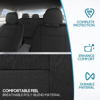 BDK PolyPro Car Seat Covers Full Set in Solid Black, Front and Rear Split Bench Seat Covers for Cars, Easy to Install Car Seats Cover Set and Accessories for Auto Trucks Van SUV - Solid Black - Image 5
