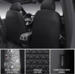 CAR PASS Bling Diamond Leather Car Seat Covers Full Seats Interior Sets, Waterproof Shining Glitter Sparkly Crystal Universal Armrest Fit Automotive Truck SUV Cute Women Girl, Black Silver Rhinestone - Image 4