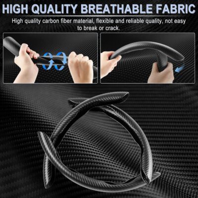 Amiss 3pcs Carbon Fiber Anti-Skid Steering Wheel Cover, Waterproof & Segmented Butterfly Design, Universal 99% Vehicle Wheel Cover Protector, Car Interior Accessories, Black - Image 2