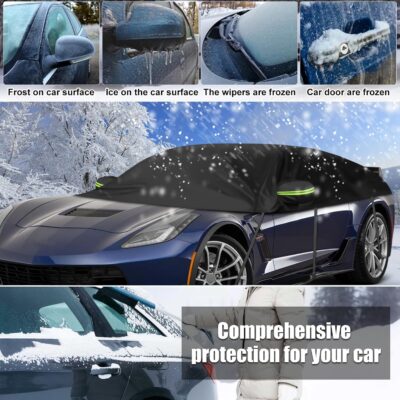 Black Half Car Cover Compatible with 1997-2025 Corvette, Protector Car Body Covers for Windproof Dustproof UV Resistant Protect Your Windshield and Roof - Image 6